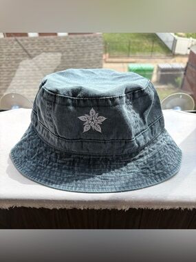 Adams Blue Denim Bucket Hat with Embroidered Star Flower